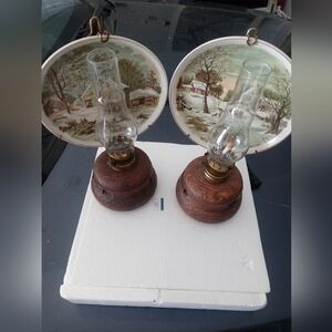 RARE FIND Vintage Currier and Ives Oil Lamps with Collector Plate